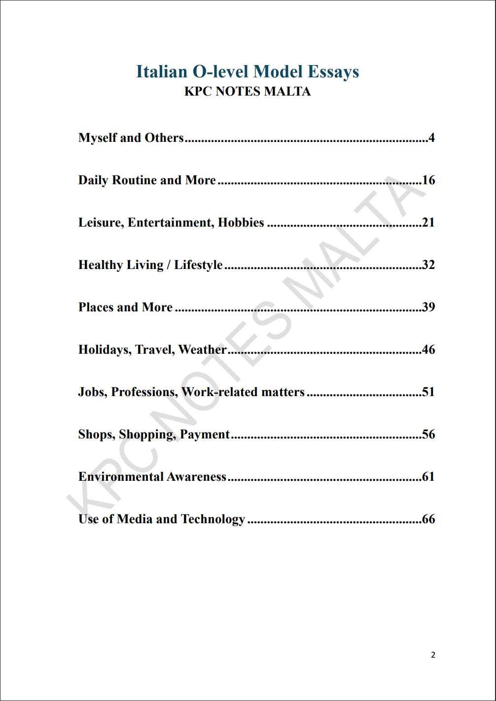 O-level Italian Model Essays