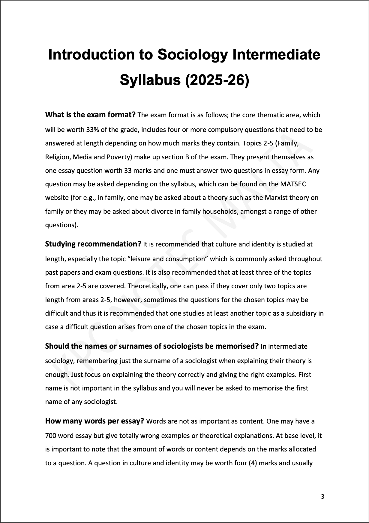 Sociology Intermediate Notes & Model Essays.