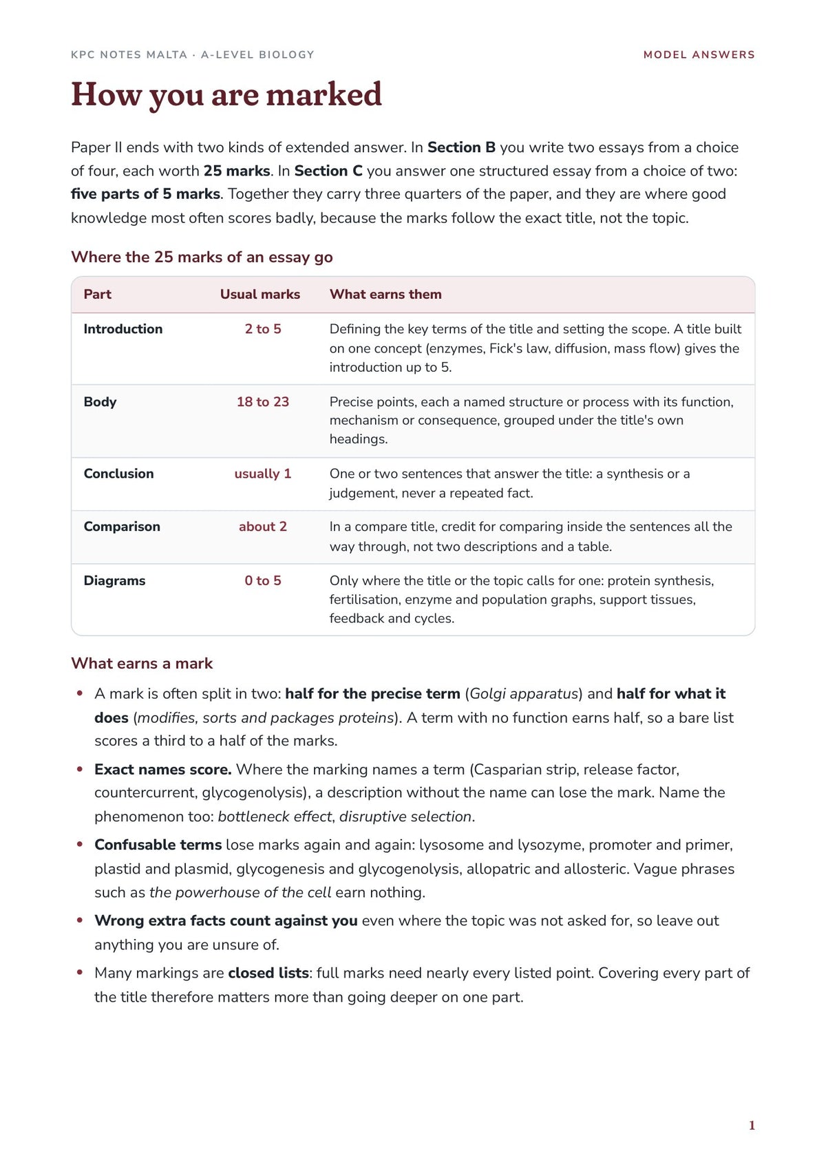 Model Answers: How you are marked, where the 25 marks of an essay go
