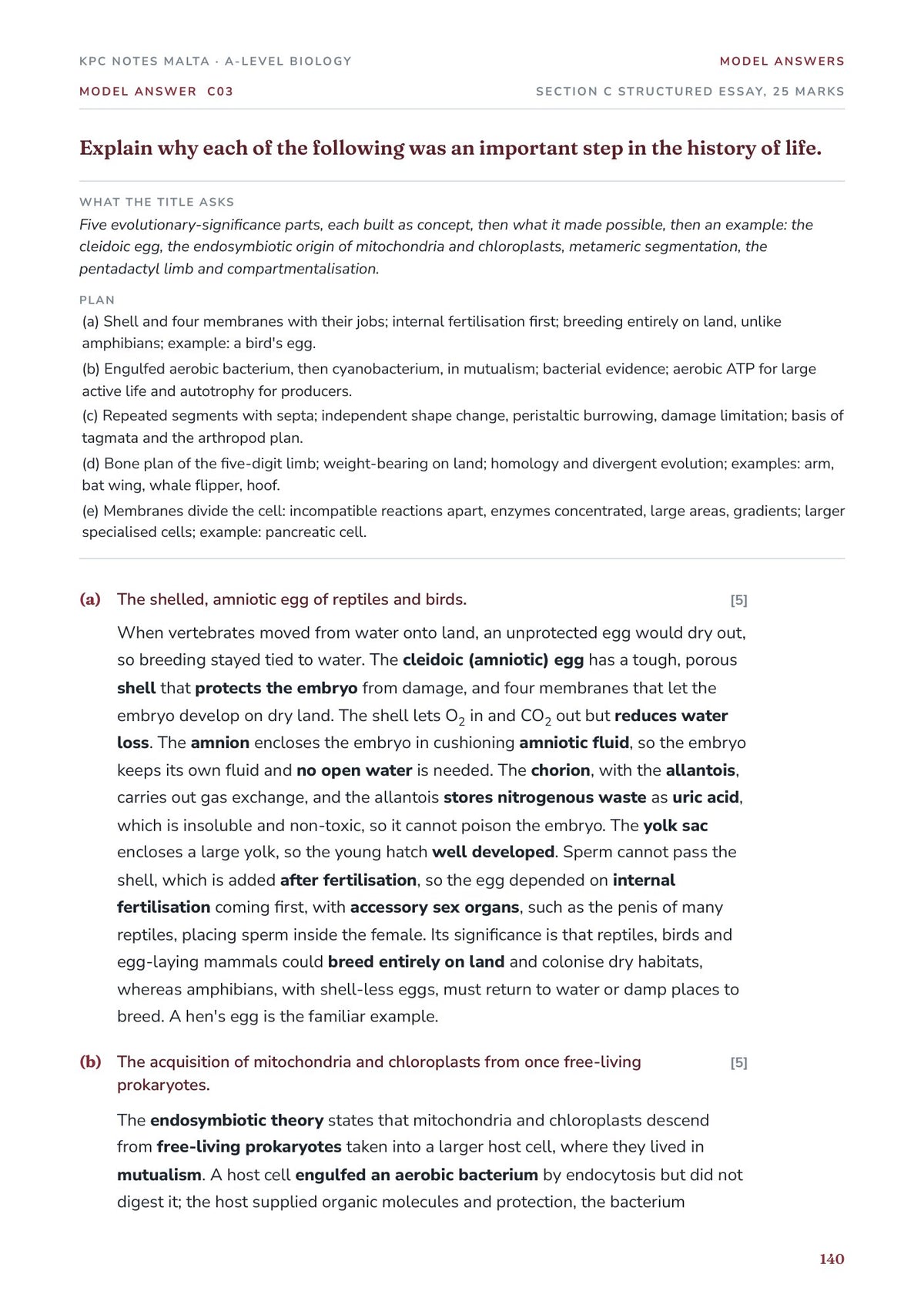 Model Answers: a Section C structured essay, five parts answered