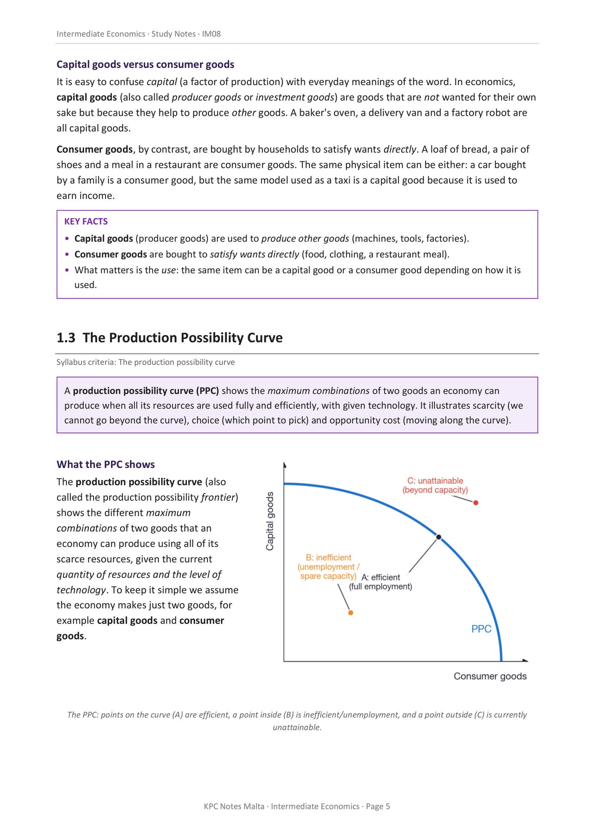 The Basic Economic Problem: the production possibility curve (page 5)