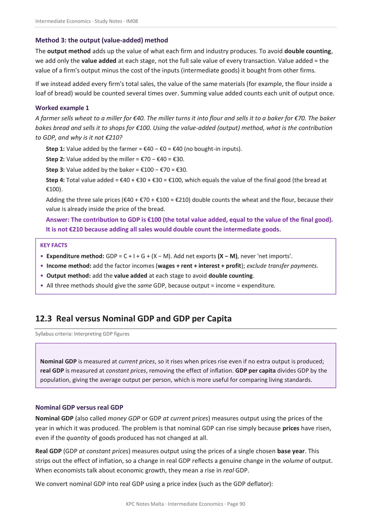 Measuring National Income: the value-added method for GDP (page 90)