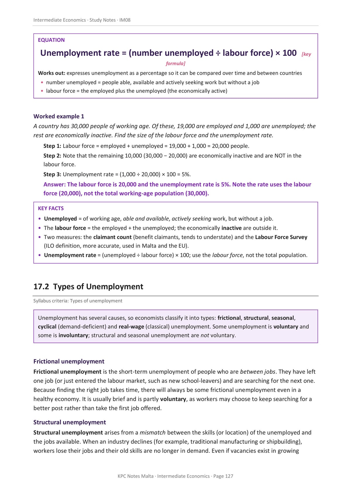 Unemployment: working out the unemployment rate (page 127)