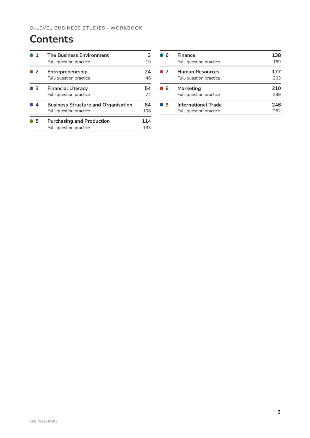 Workbook: contents, practice for every chapter plus full exam-style papers (page 2)