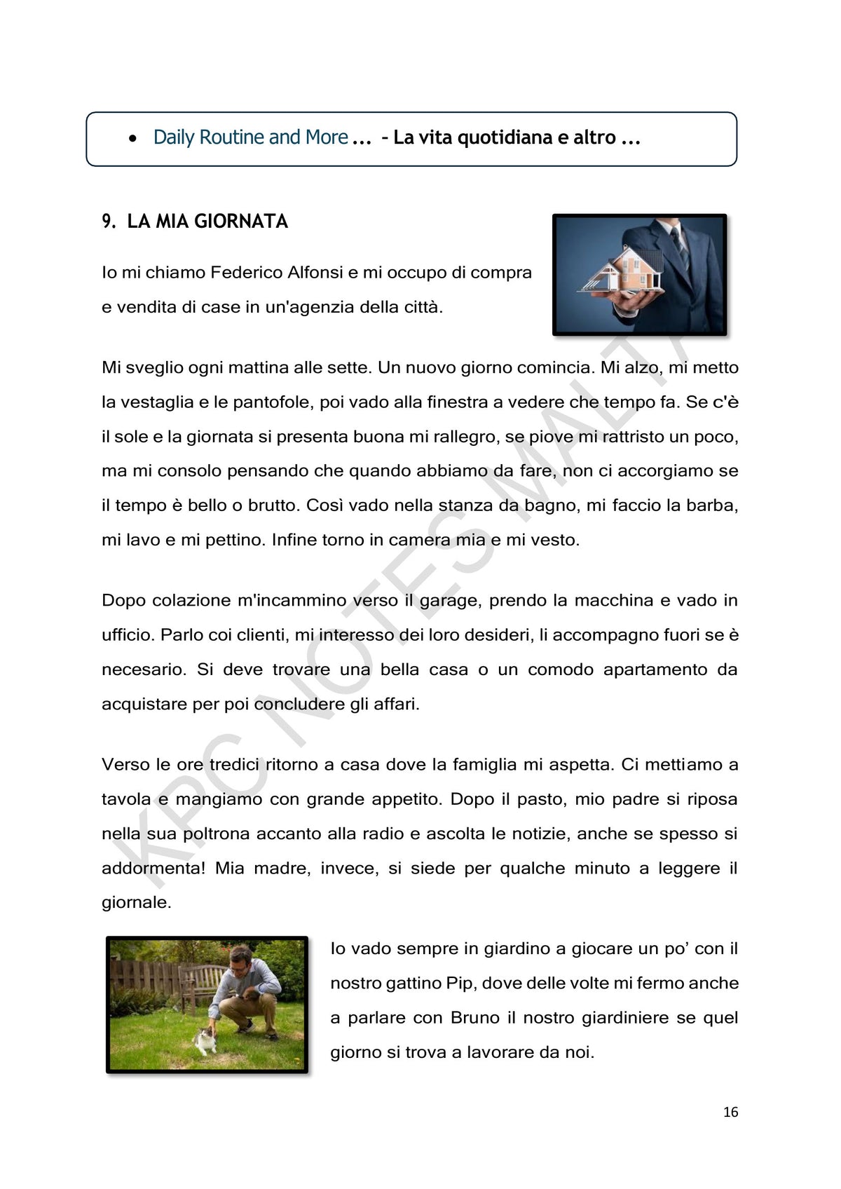 Daily Routine: La mia giornata, a day described hour by hour (page 16)