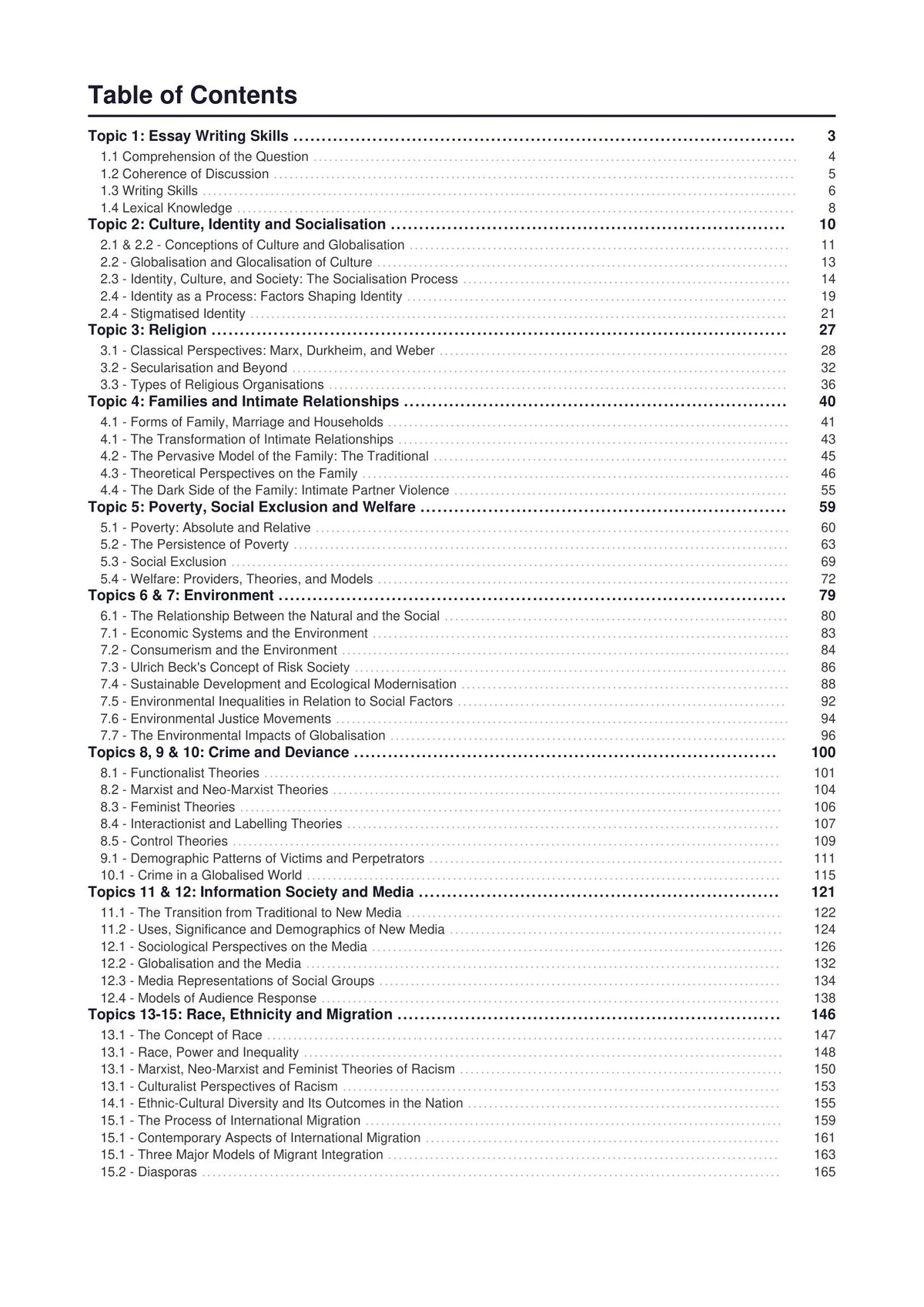 Contents: full table of contents for Topics 1 to 15 (page 2)
