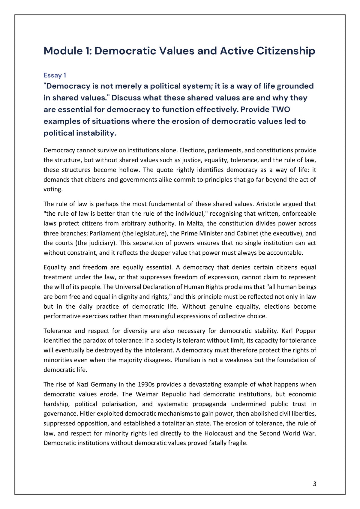 Model Essays: Module 1 — democratic values and political instability (page 3)