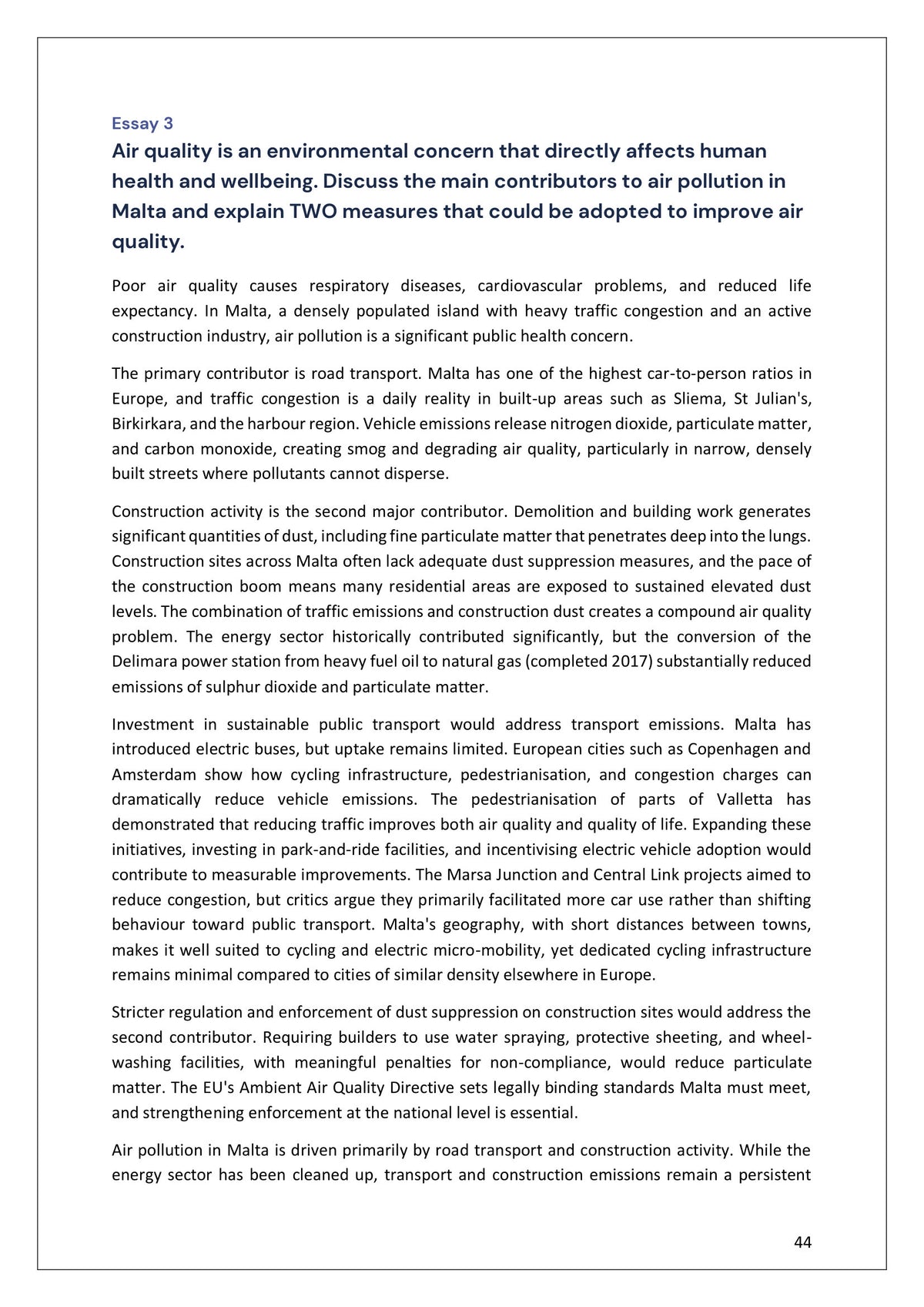 Model Essays: Module 3 — air pollution in Malta (page 44)