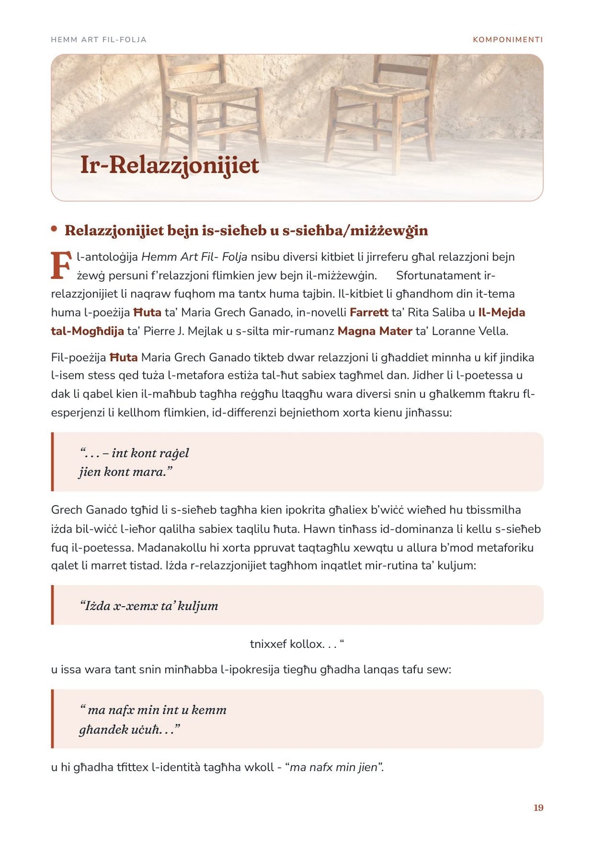 Komponimenti: ir-relazzjonijiet (paġna 19)