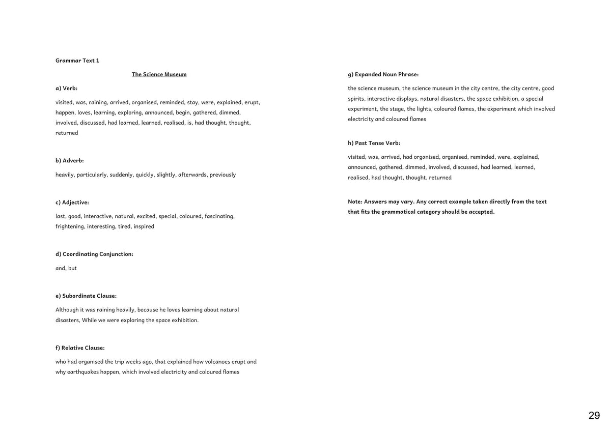 Answers: the Grammar Hunt answers in full (page 29)