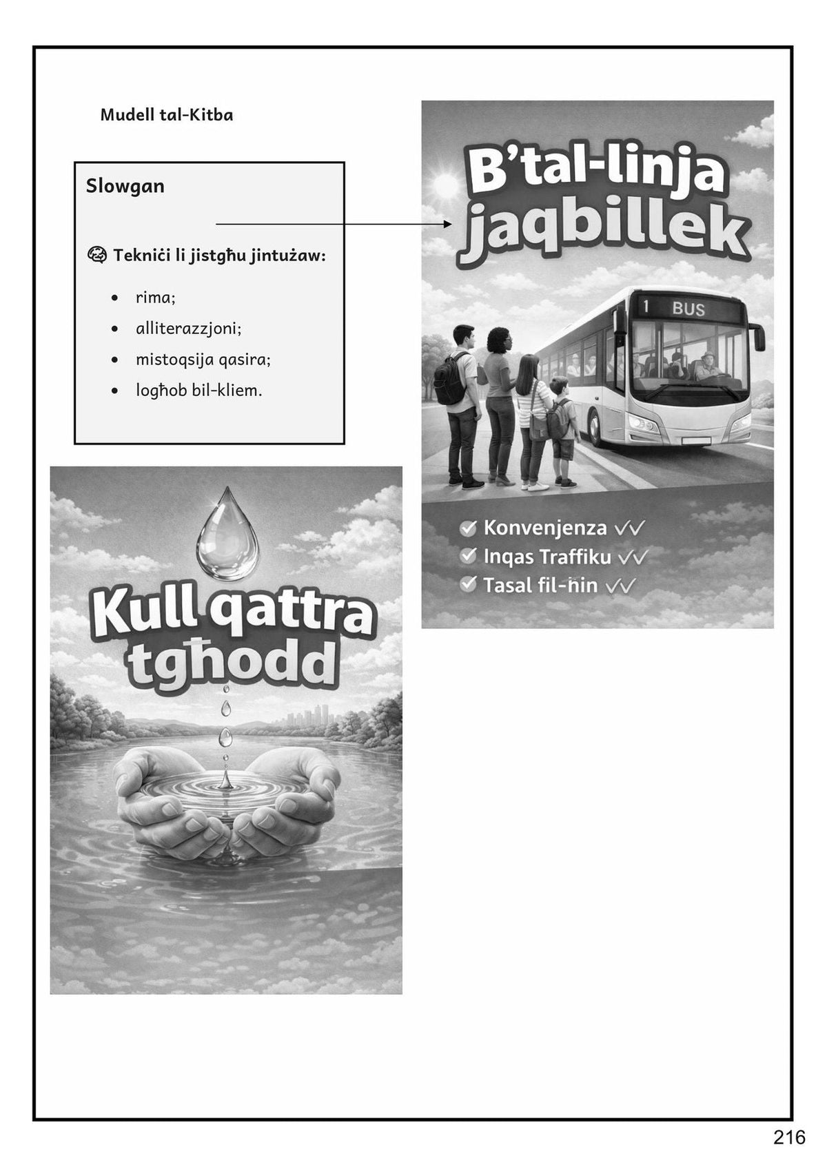Kitba Kreattiva: Mudell tal-Kitba ta' slowgan, bit-tekniċi u żewġ eżempji (paġna 216)