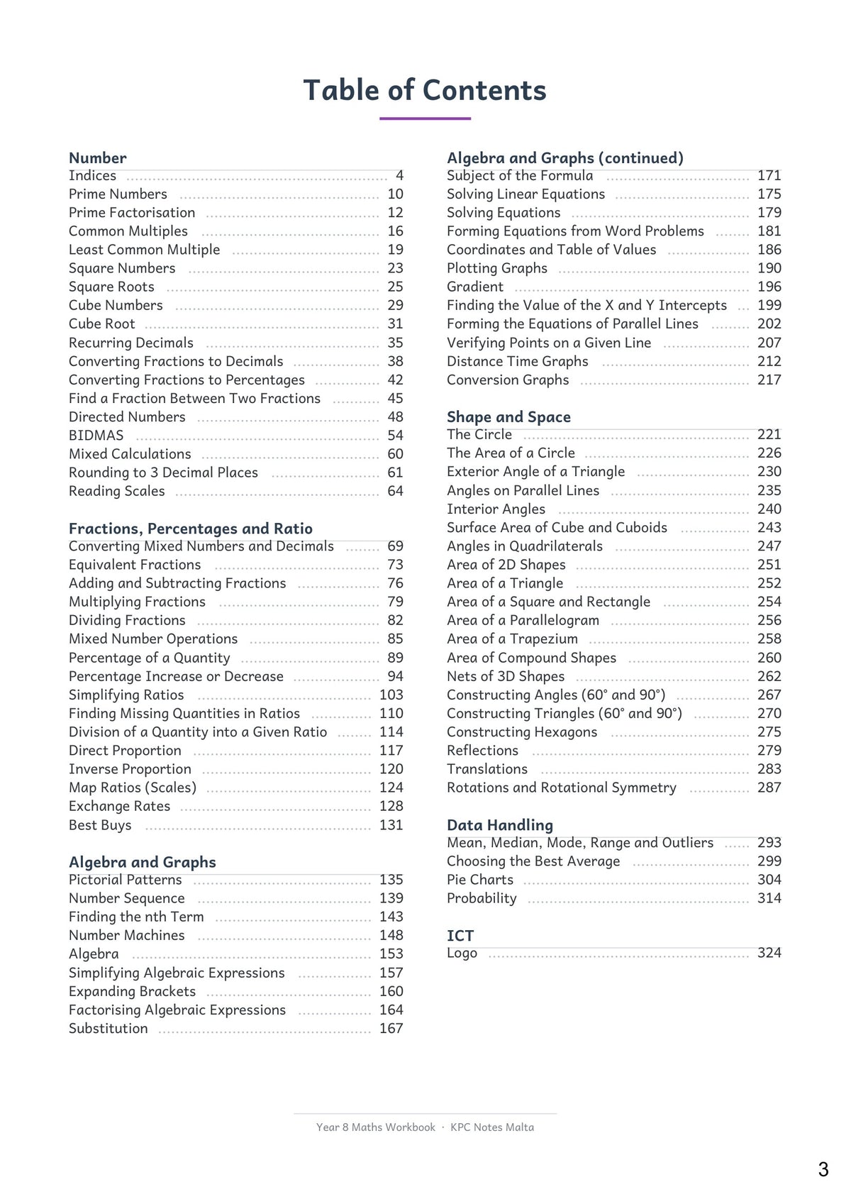 Maths: contents, every topic in the Maths book (page 3)