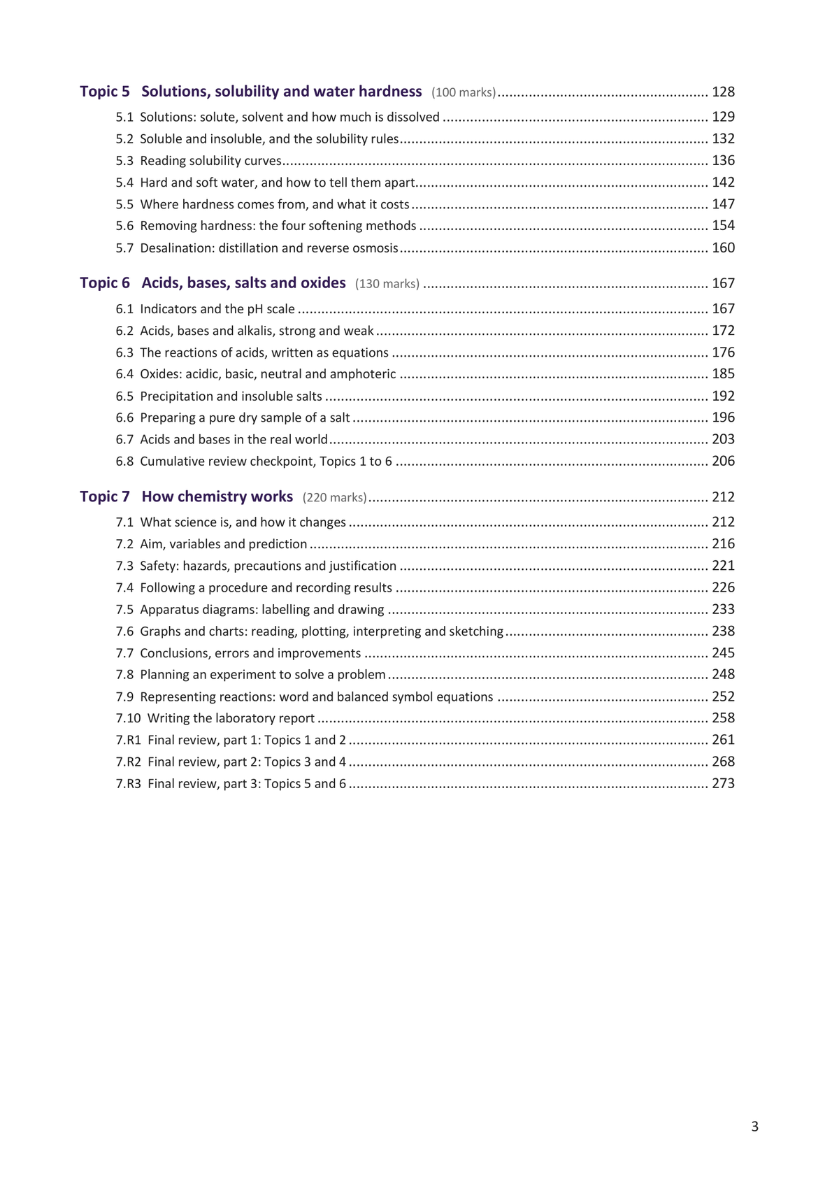 Contents: Topics 5 to 7, with the marks each topic carries