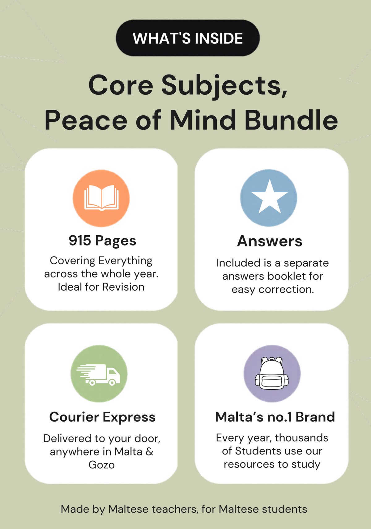 Overview: over 900 pages across Maths, English and Maltese, plus a free mental maths booklet