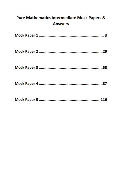 Pure Mathematics Intermediate Mock papers & Answers