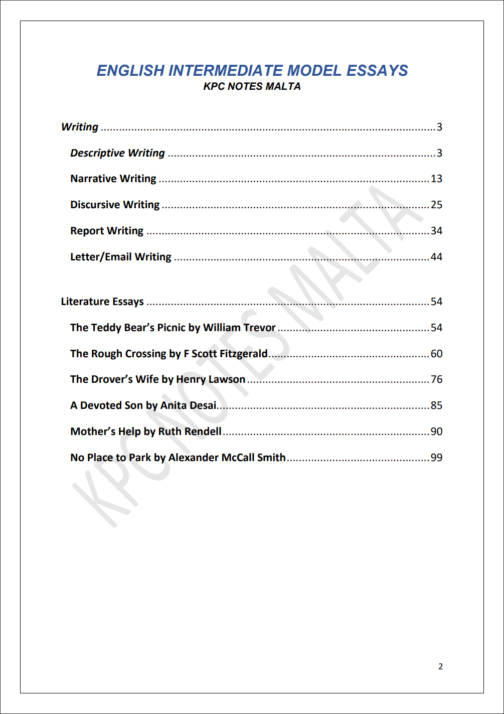 English Intermediate | Notes & Model Essays