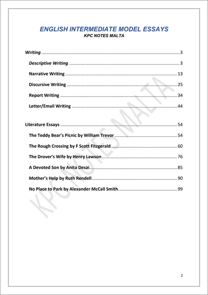 English Intermediate | Notes & Model Essays