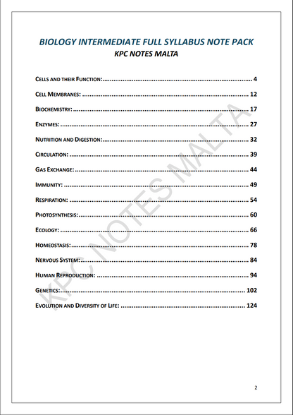 Biology Intermediate | Full Syllabus Note Pack