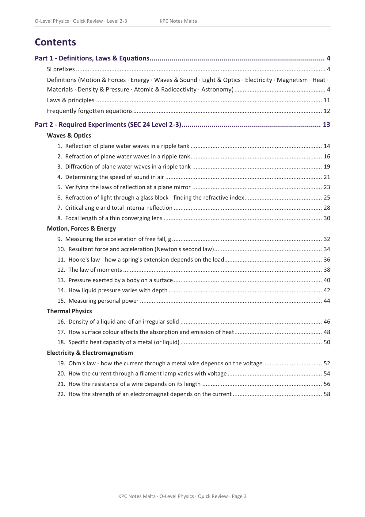 ⭐ O-Level Physics | Definitions & Experiments Booklet