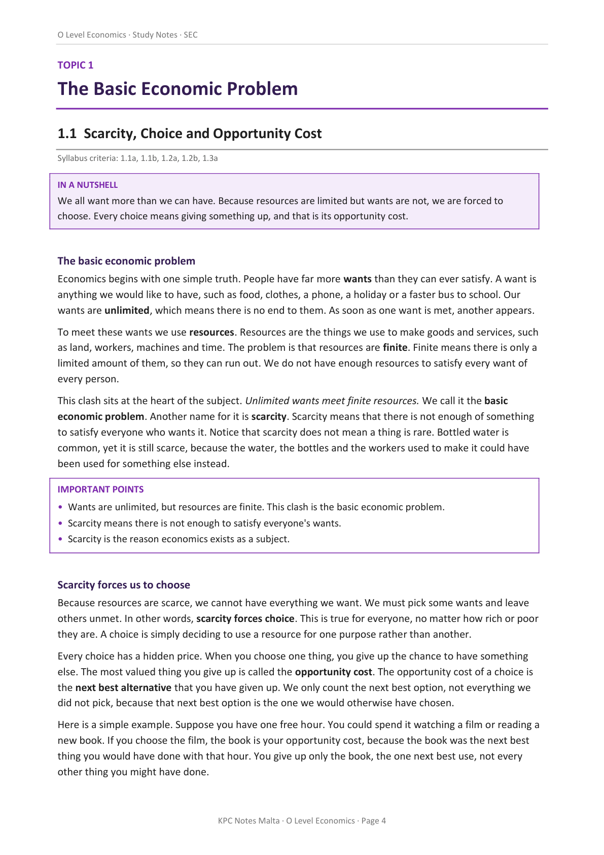 O-level Economics | Full Syllabus Notes