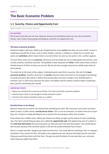 O-level Economics | Full Syllabus Notes