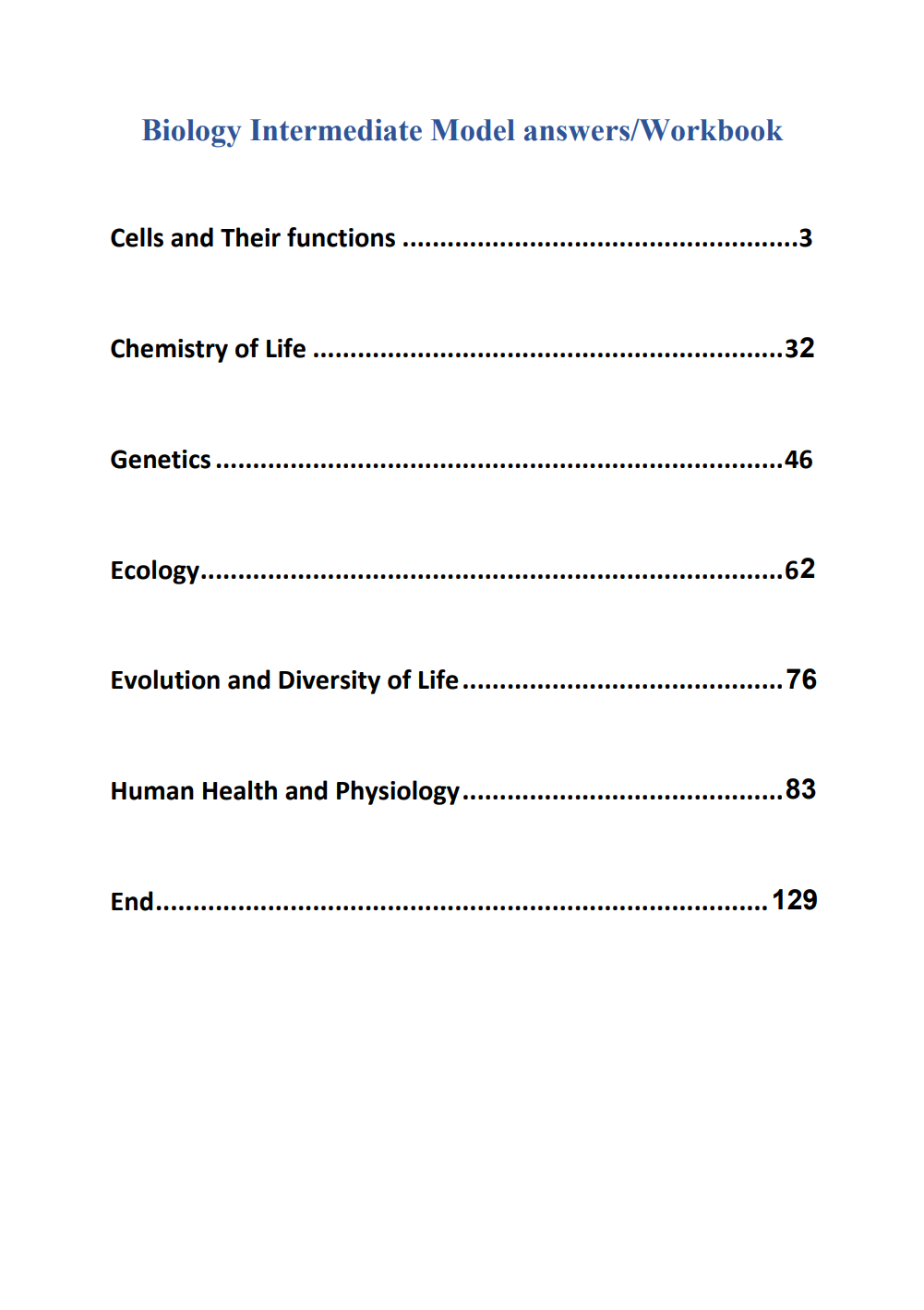 Biology Intermediate Model Answers/Workbook