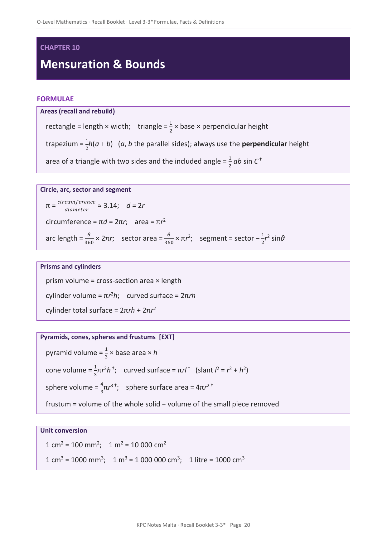 O-level Maths | Quick Review Booklet
