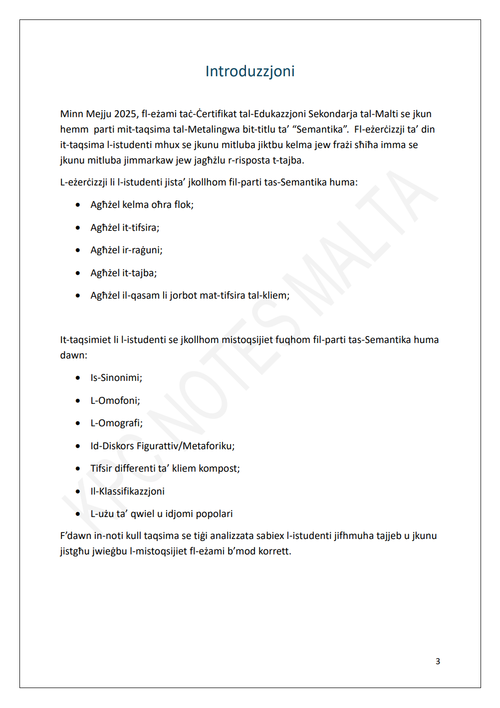 Il-Malti | Noti u eżerċizzji tas-Semantika