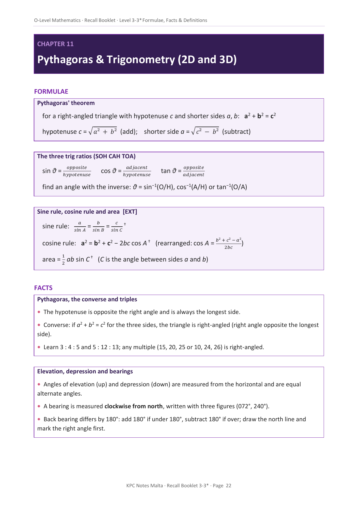 O-level Maths | Quick Review Booklet