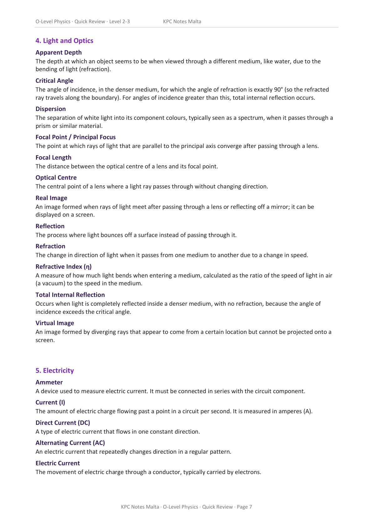 ⭐ O-Level Physics | Definitions & Experiments Booklet