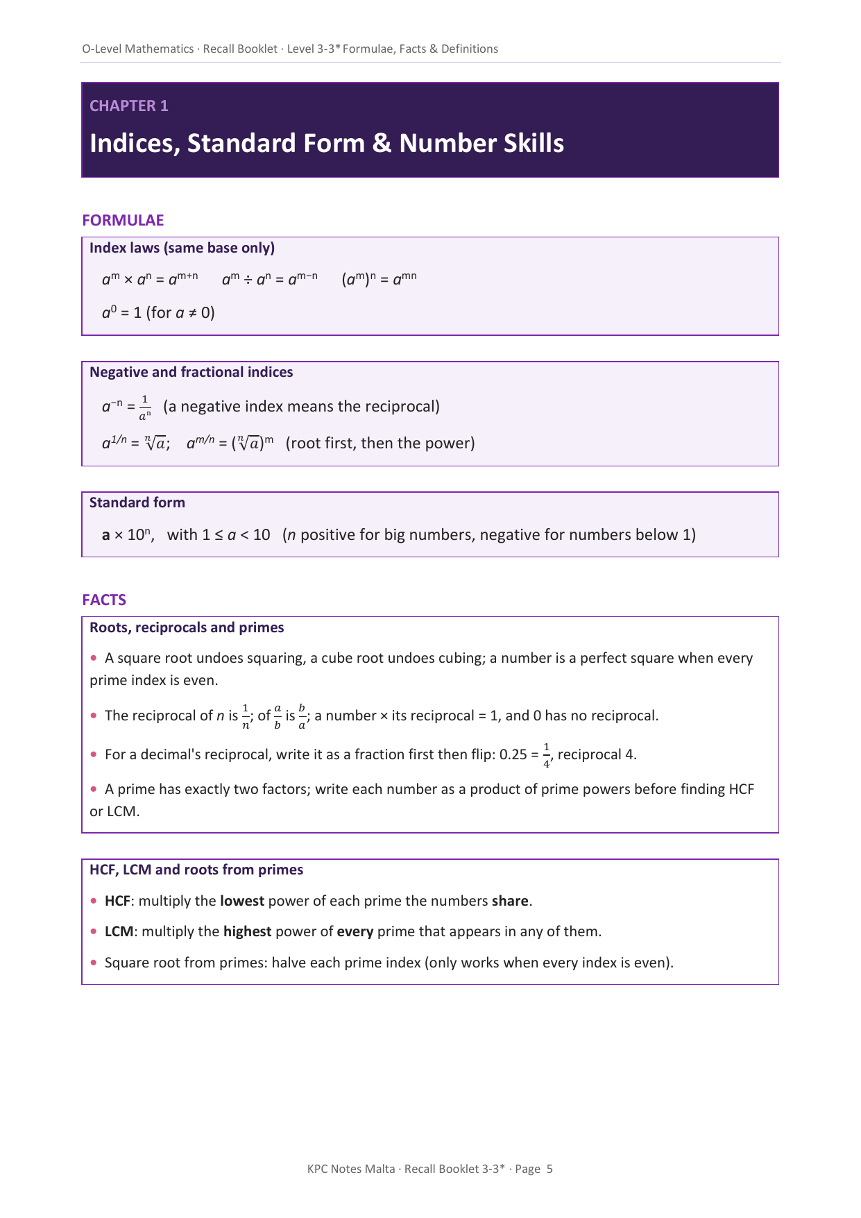 O-level Maths | Quick Review Booklet