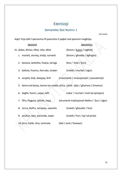 Il-Malti | Noti u eżerċizzji tas-Semantika