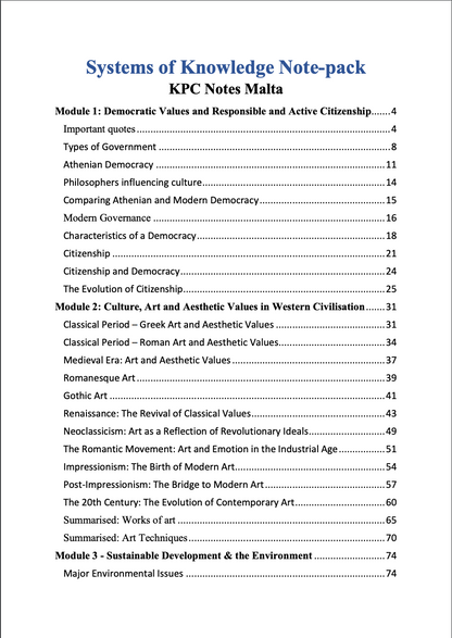 Systems of Knowledge Notes & Model Essays