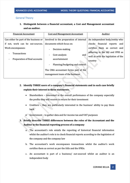 Accounts A-Level - 𝗧𝗵𝗲𝗼𝗿𝘆 𝗠𝗼𝗱𝗲𝗹 𝗔𝗻𝘀𝘄𝗲𝗿𝘀