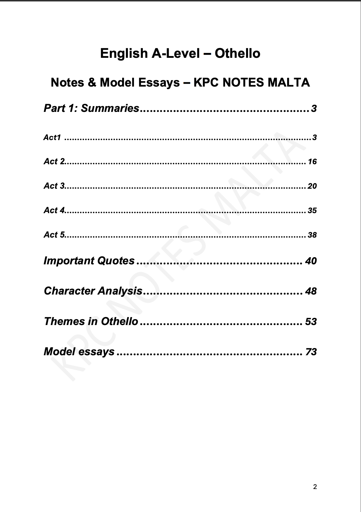English A-level Notes & Model Essays | Othello