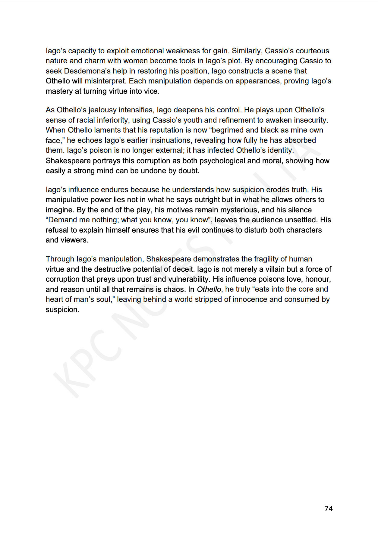 English A-level Notes & Model Essays | Othello