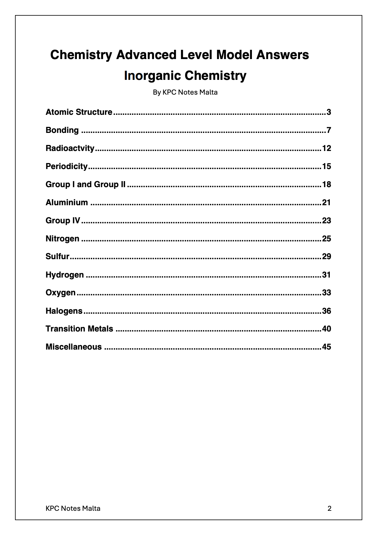 Chemistry A-Level Model Answers | Inorganic Chemistry