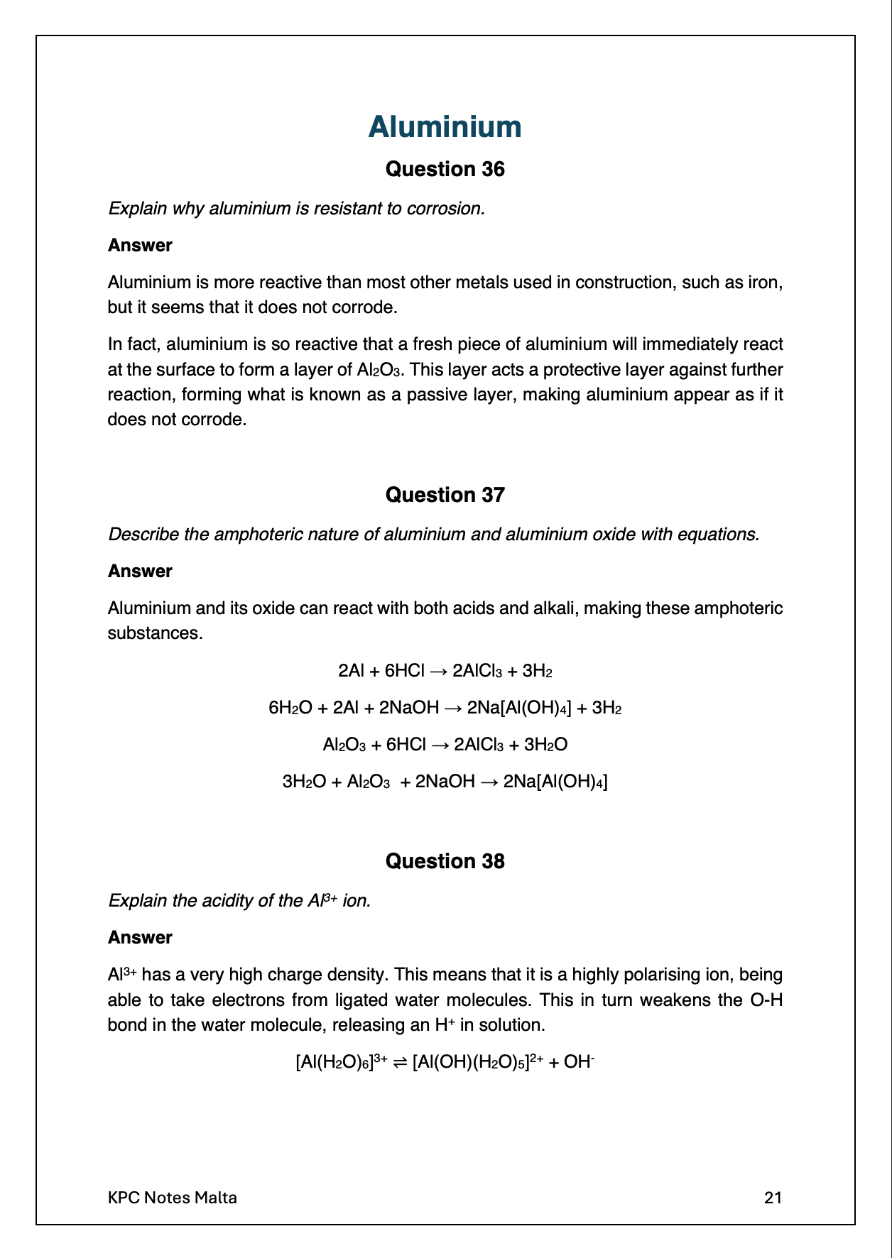 Chemistry A-Level Model Answers | Inorganic Chemistry
