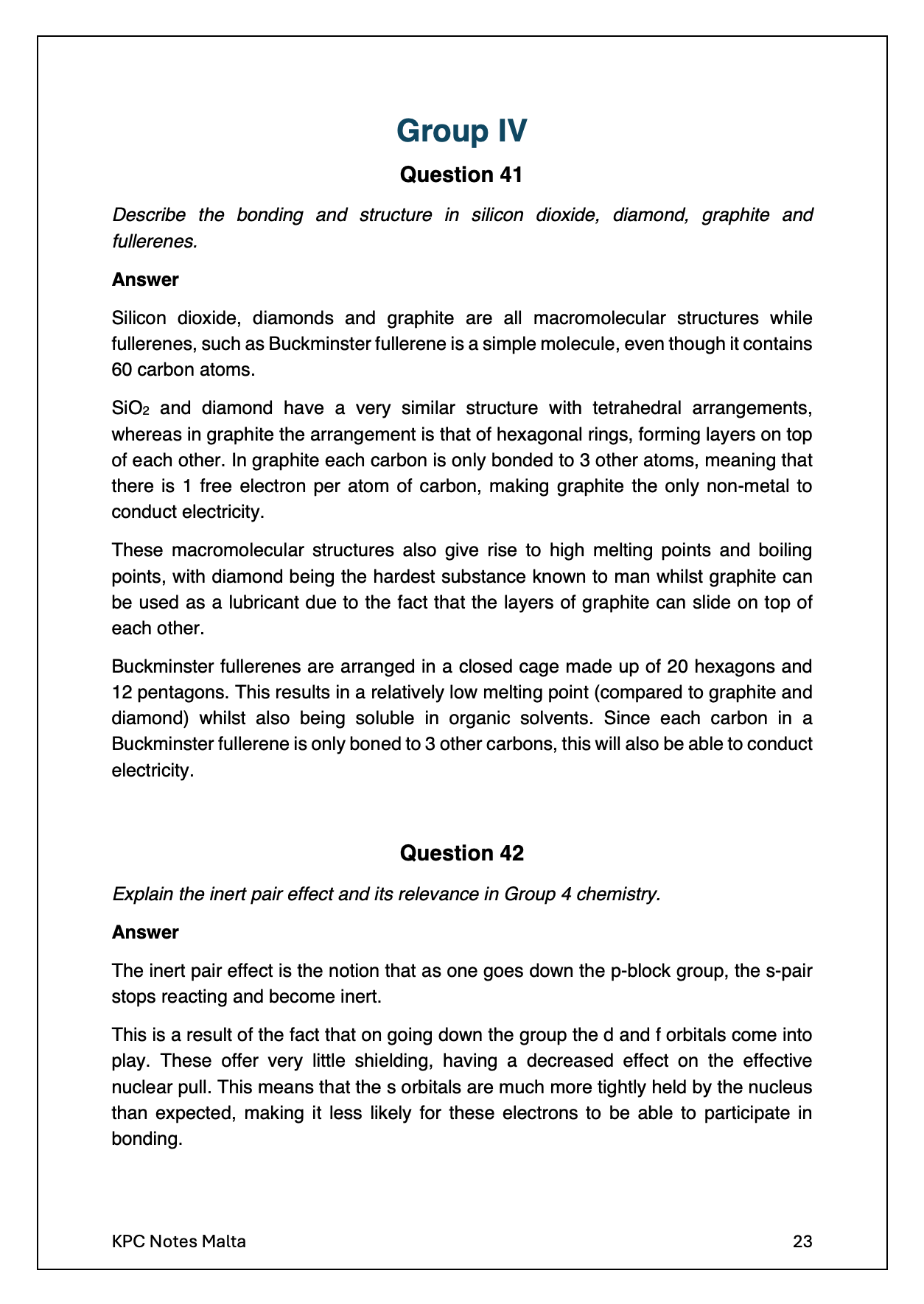 Chemistry A-Level Model Answers | Inorganic Chemistry