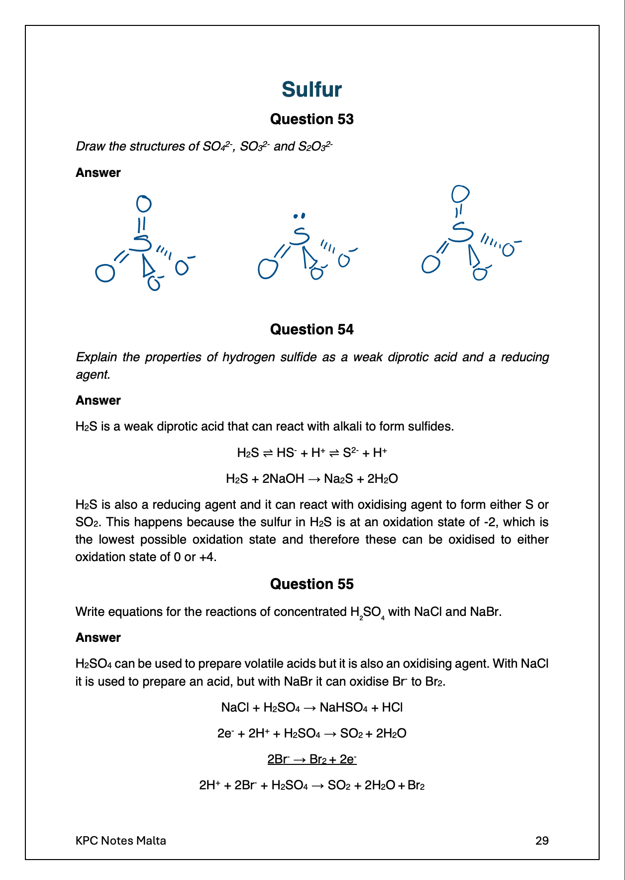 Chemistry A-Level Model Answers | Inorganic Chemistry