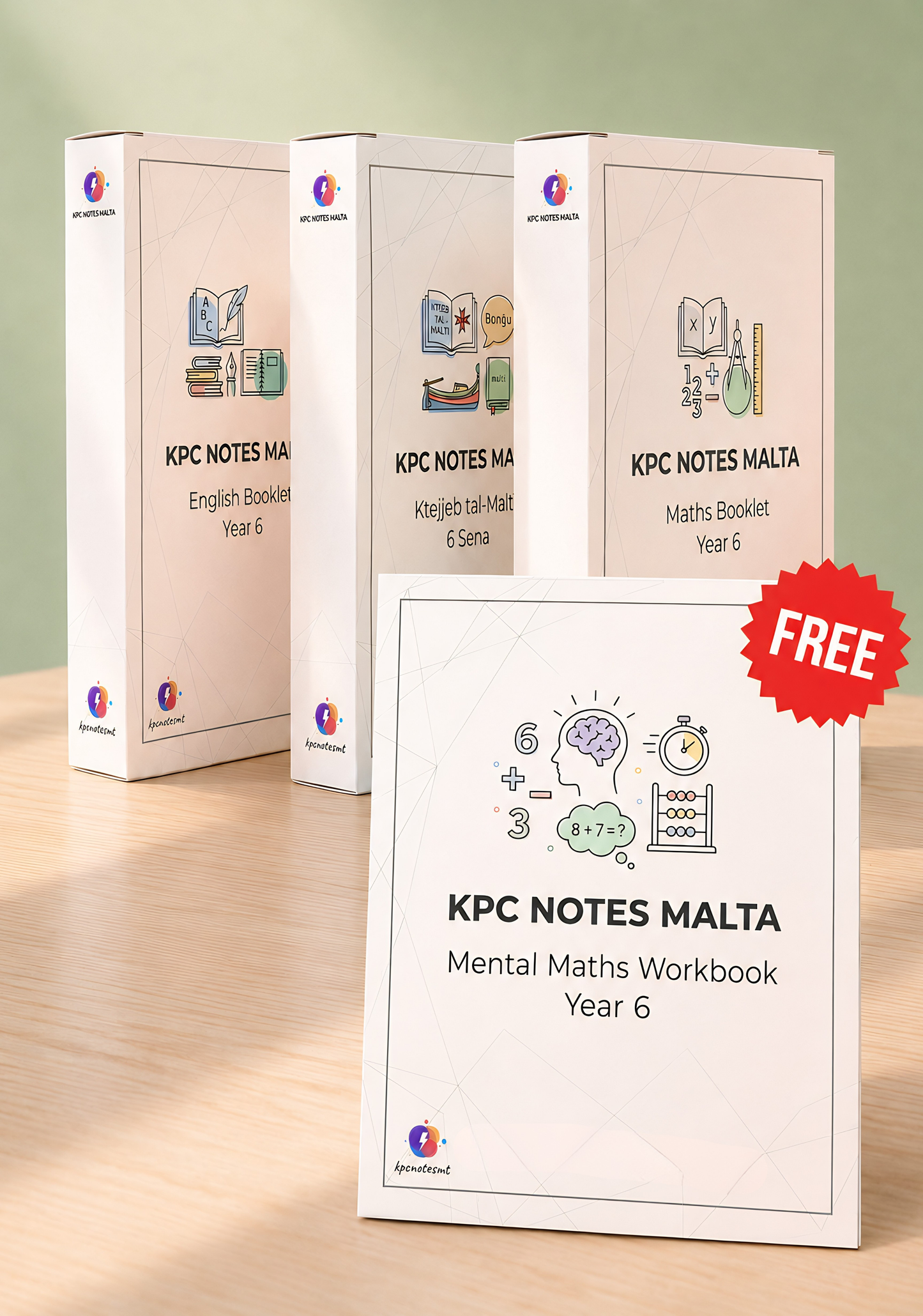 Year 6 Complete Set by KPC Notes Malta, Maths, English and Maltese printed and bound for scholastic year 2026/7