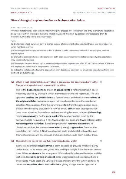Model Answers: a Section C answer on bottlenecks, selection and island dwarfism