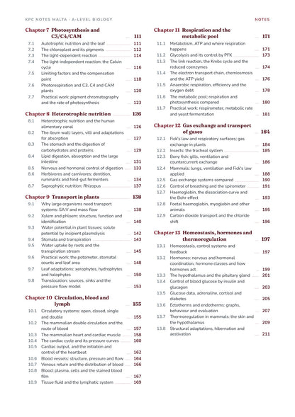 Note Pack: contents, Chapters 7 to 13 and their sections
