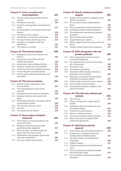 Note Pack: contents, Chapters 14 to 21 and their sections