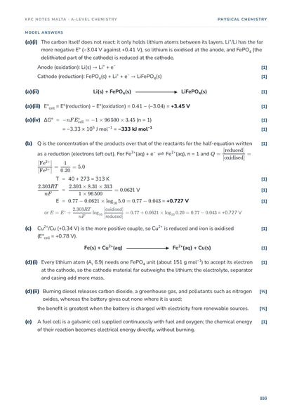 Model answers on a lithium cell: half-equations, emf, free energy and the Nernst equation