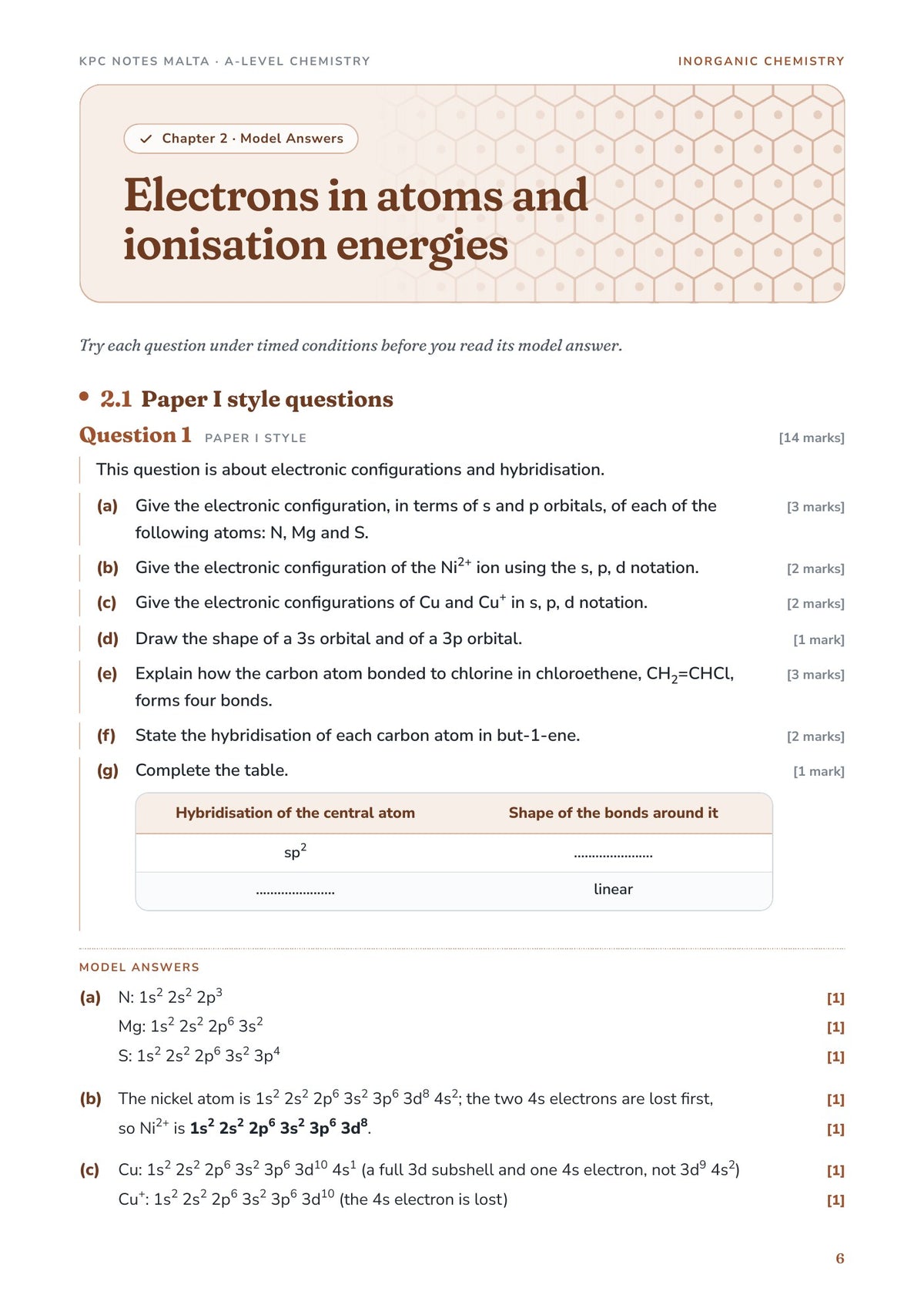 Inorganic Model Answers chapter opener: electron configuration questions with model answers marked [1]