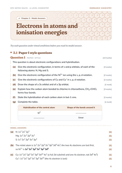 Inorganic Model Answers chapter opener: electron configuration questions with model answers marked [1]