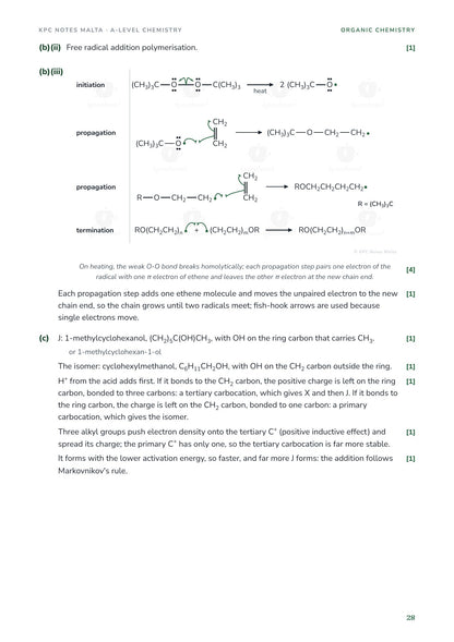 Model answer: free radical polymerisation of ethene with a peroxide initiator