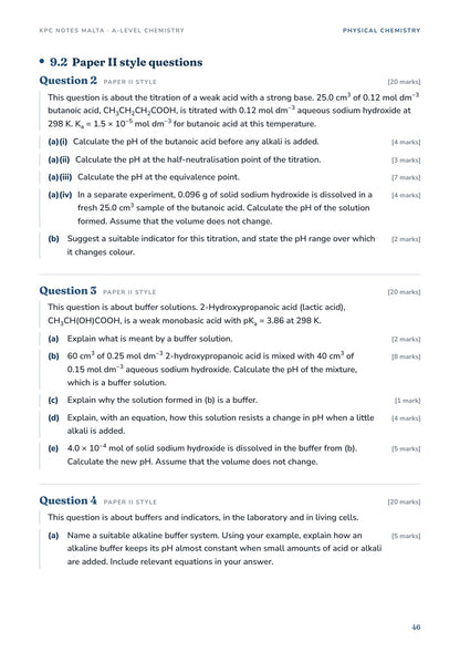 Exam Questions: Paper II style questions on a weak acid titration and buffer pH
