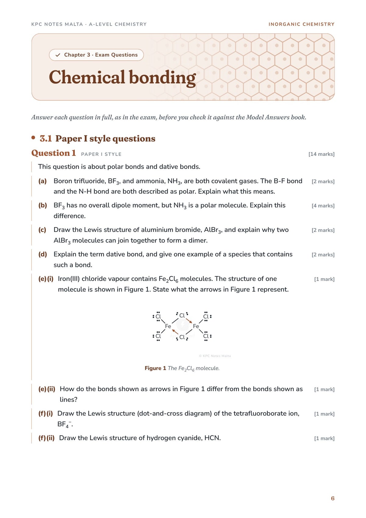 Exam Questions: chemical bonding chapter opener with the Fe2Cl6 dimer and its dative bonds